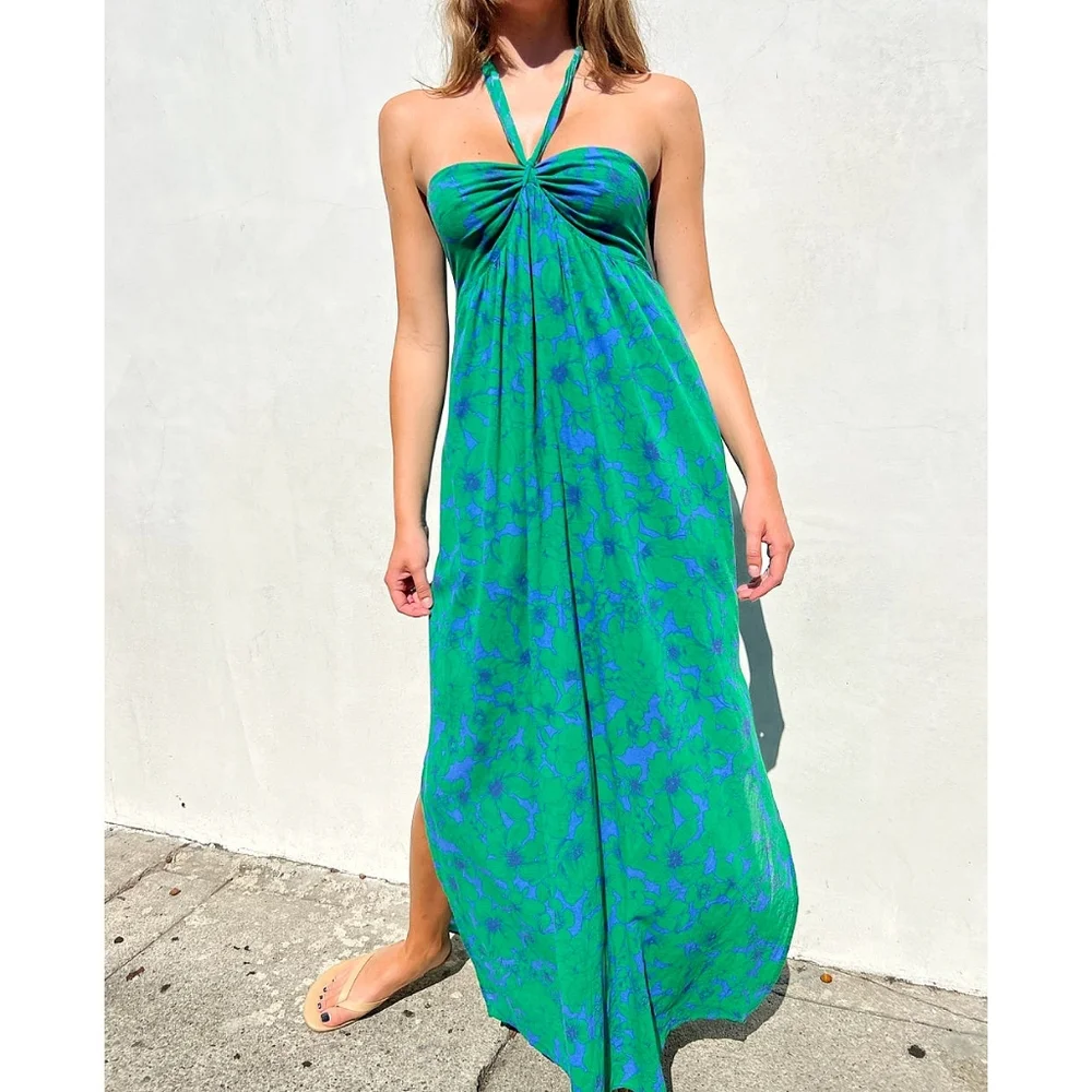 Xirena Barbiecore Adley Floral Halter Vacation Vibrant Colors Maxi Dress - Picture 15 of 15